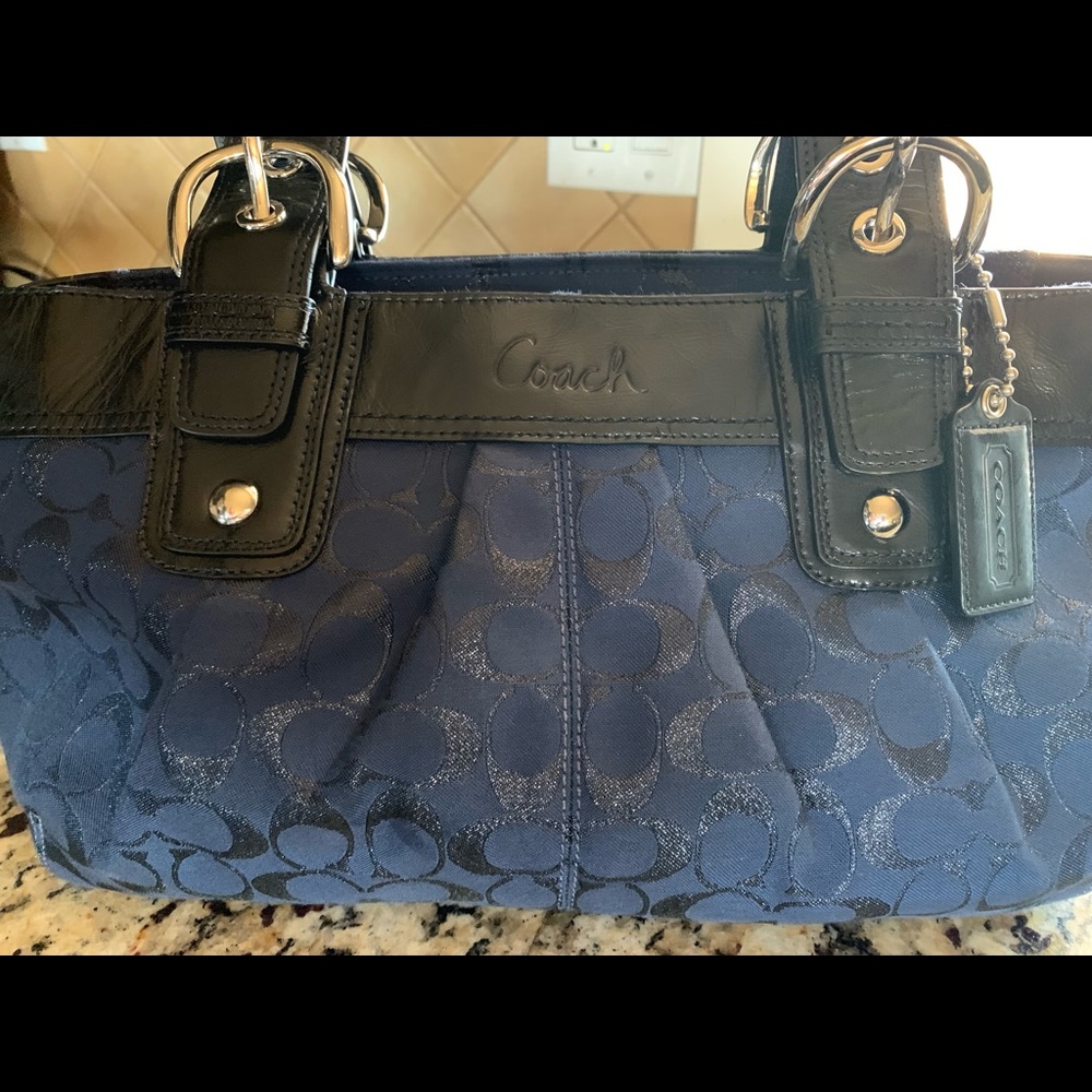 Coach Soho signature Navy/Black pleated satchel